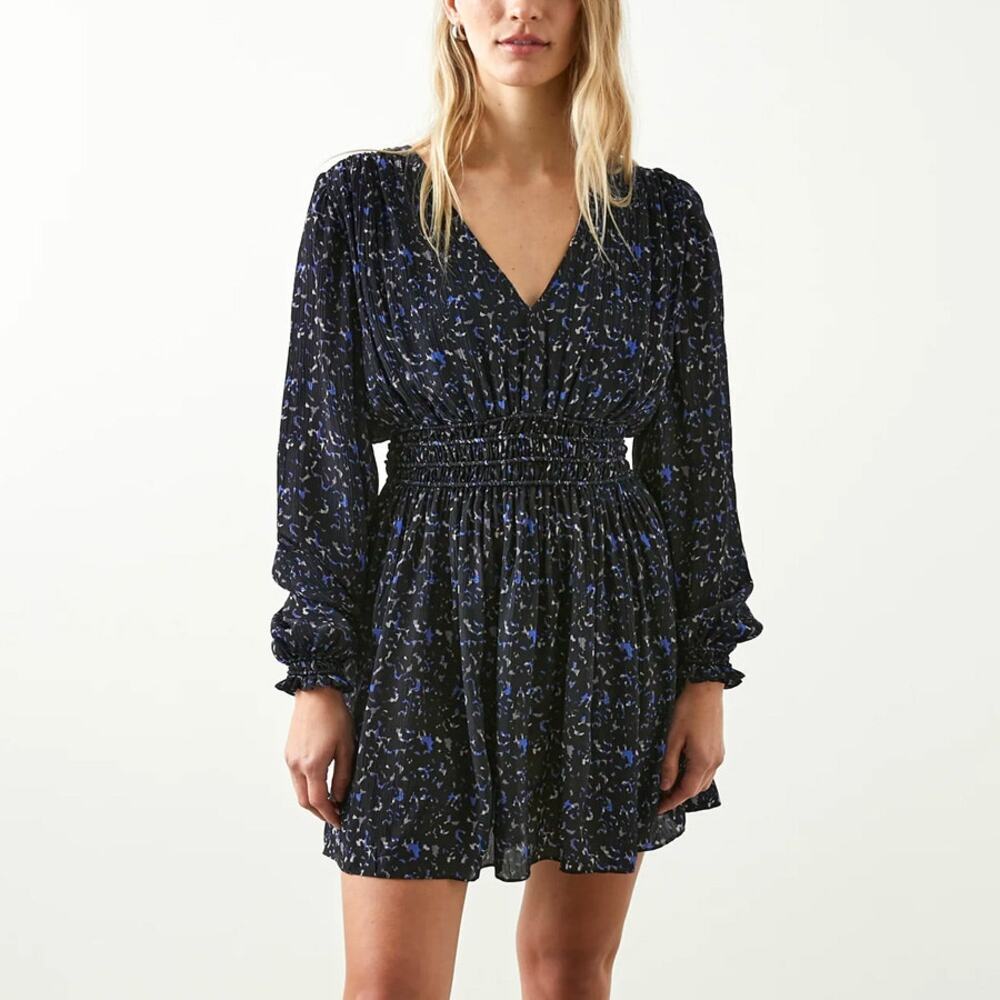 Rails Delaney Smocked Long Sleeve Dress Cobalt Static Size M